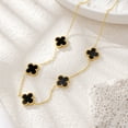thumbnail image 5 of 14K Gold Plated Clover Necklace for Women - Flower Four Leaf Clover Bracelet - Onyx Gemstone Lucky Flower Design - Adjustable, 5 of 5