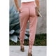 thumbnail image 4 of Pantalones casuales elásticos de cintura alta para mujer, pantalones con dobladillo dividido de color puro con bolsillos para gimnasio Fitness rosa M, 4 of 6