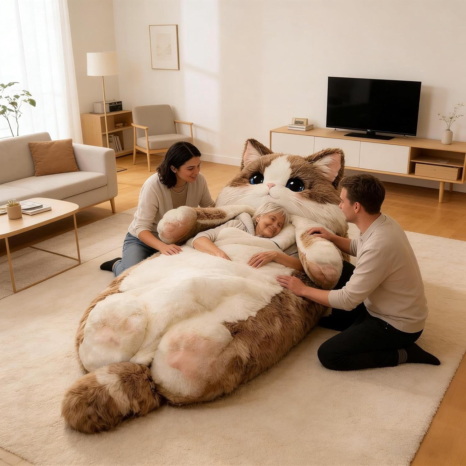 Cat Shaped Plush Sleeping Bag for Adults, 74.8"x31.4" Soft Plush Adorable Cat Envelope Sleeping Bag, Washable Warm Blanket for Camping Sleepovers Home(Q)