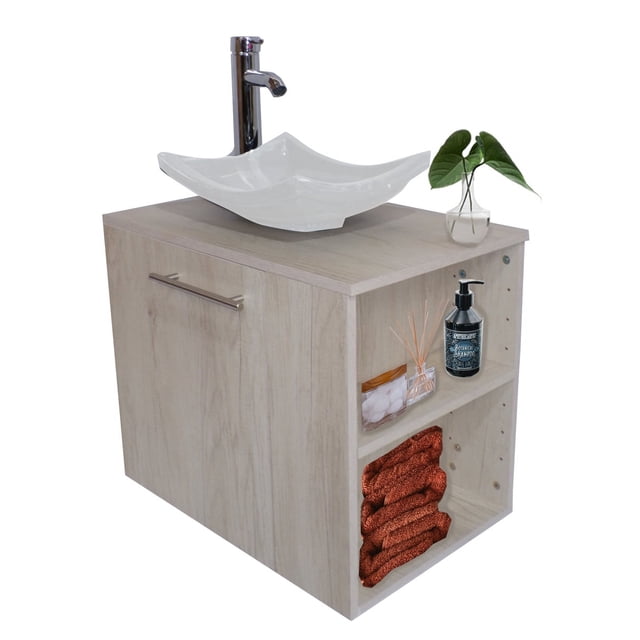 Gabinete para baño DECOMOBIL con Lavamanos y Monomando Derecho Encino Polar
