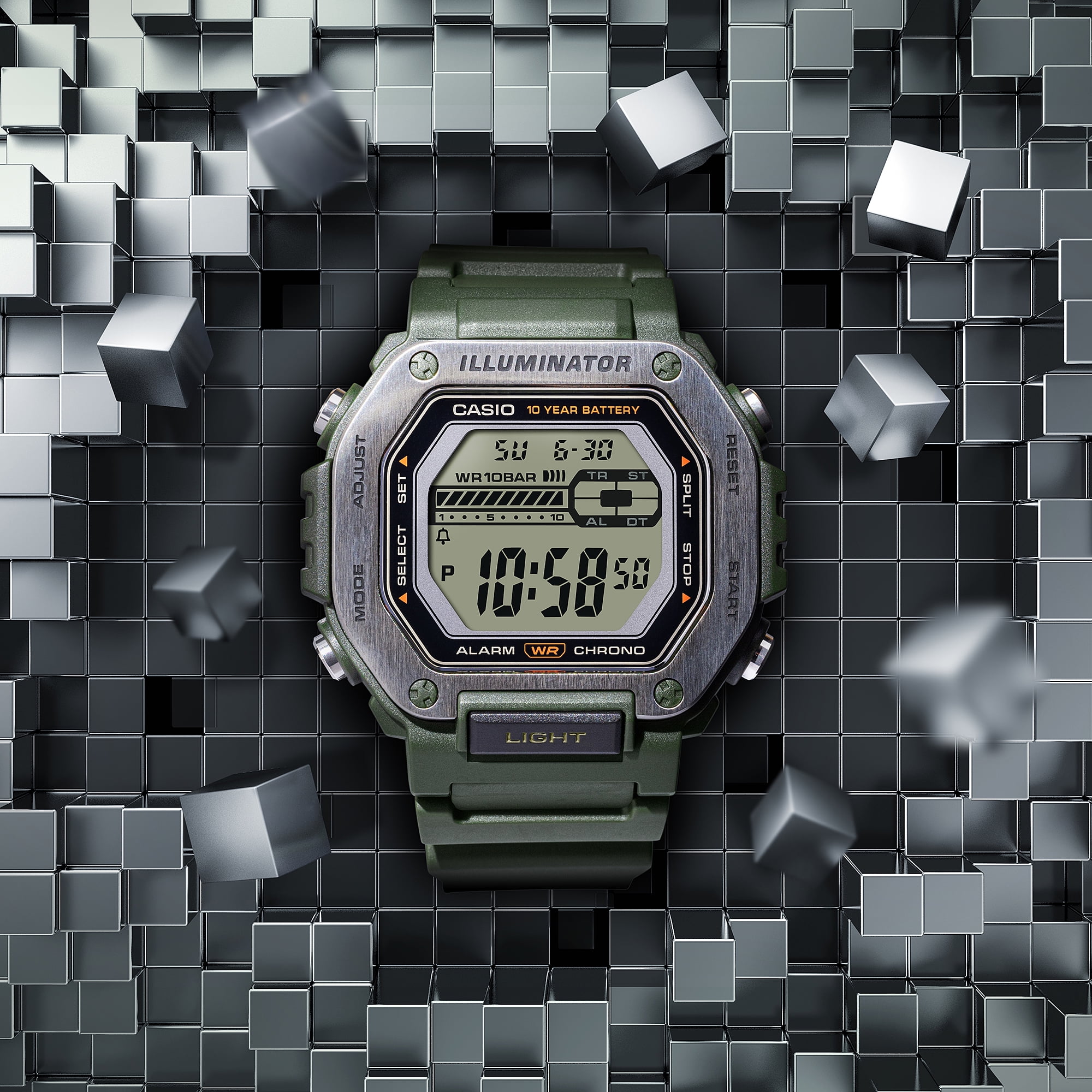 Casio Men's Stainless Steel Bezel Digital Sport Watch, Olive MWD-110H-3AV