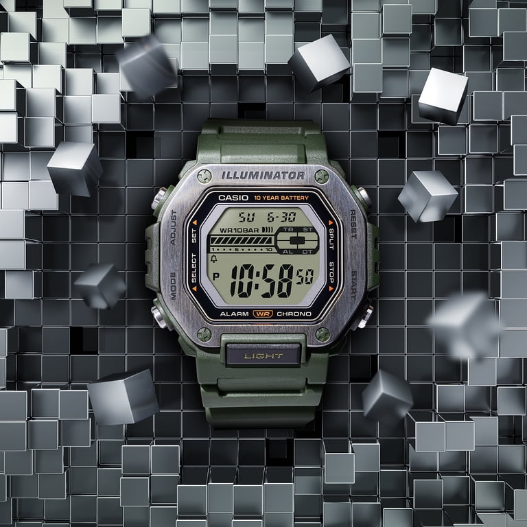 CASIO ILLUMINATOR デジタル腕時計 200M防水 Casio Men's Stainless Steel Bezel Digital Sport Watch, Olive MWD