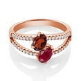 thumbnail image 2 of Gem Stone King 1.51 Ct Oval Red Garnet Red Ruby Two Stone 18K Rose Gold Plated Silver Ring (Size 9), 2 of 2