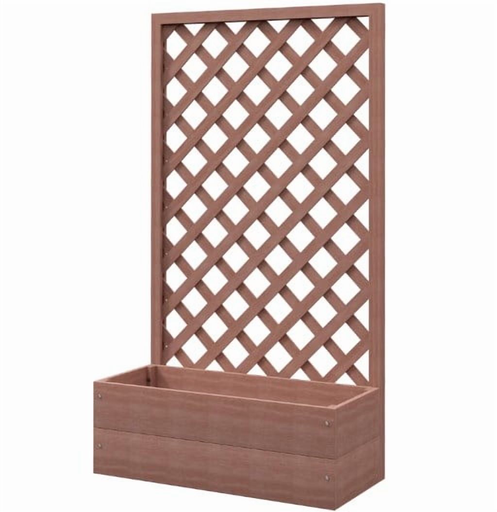 Wooden Garden Bed, Raised Garden Bed Planting Planter Box with Trellis and Drain Holes for Climbing Vine Plants