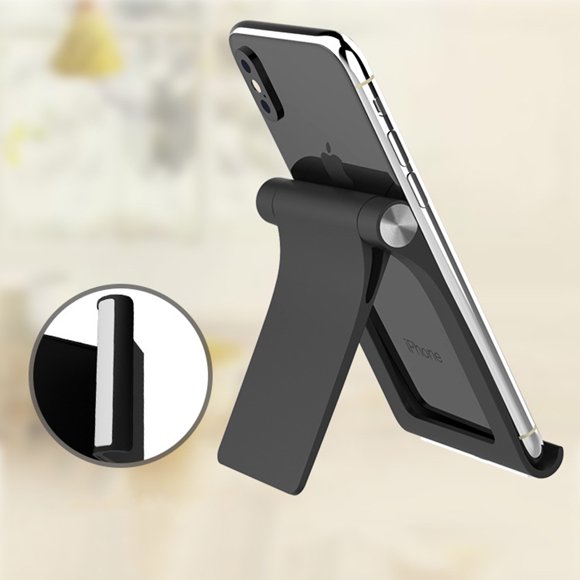 SHOWERORO Desktop Cell Phone Holder Adjustable Flat Stand ABS Black for Bedroom 1Set
