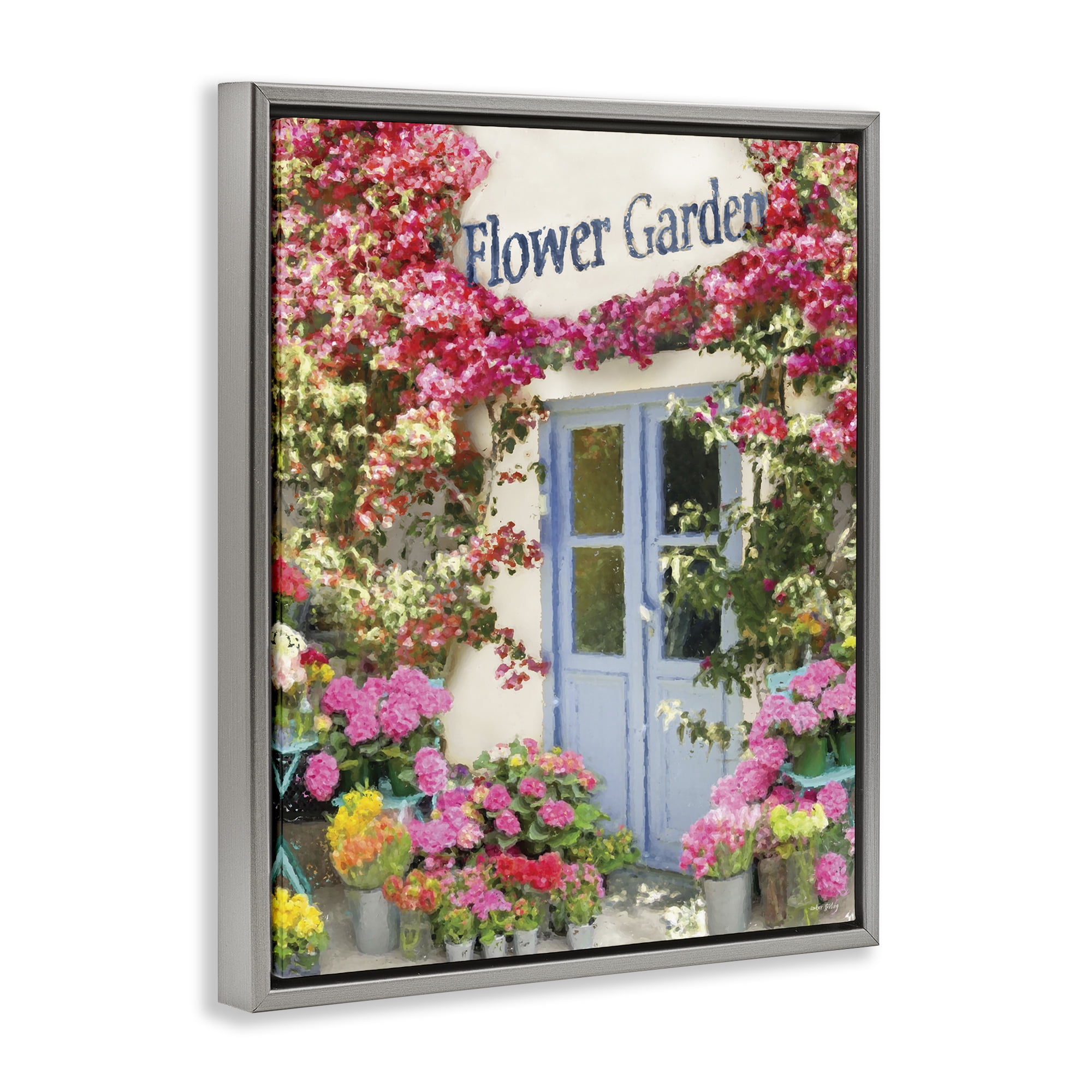 Stupell Industries Flower Garden Doorway Buildings & Architecture Painting Gray Floater Framed Canvas Art Print Wall Art, 25 x 31