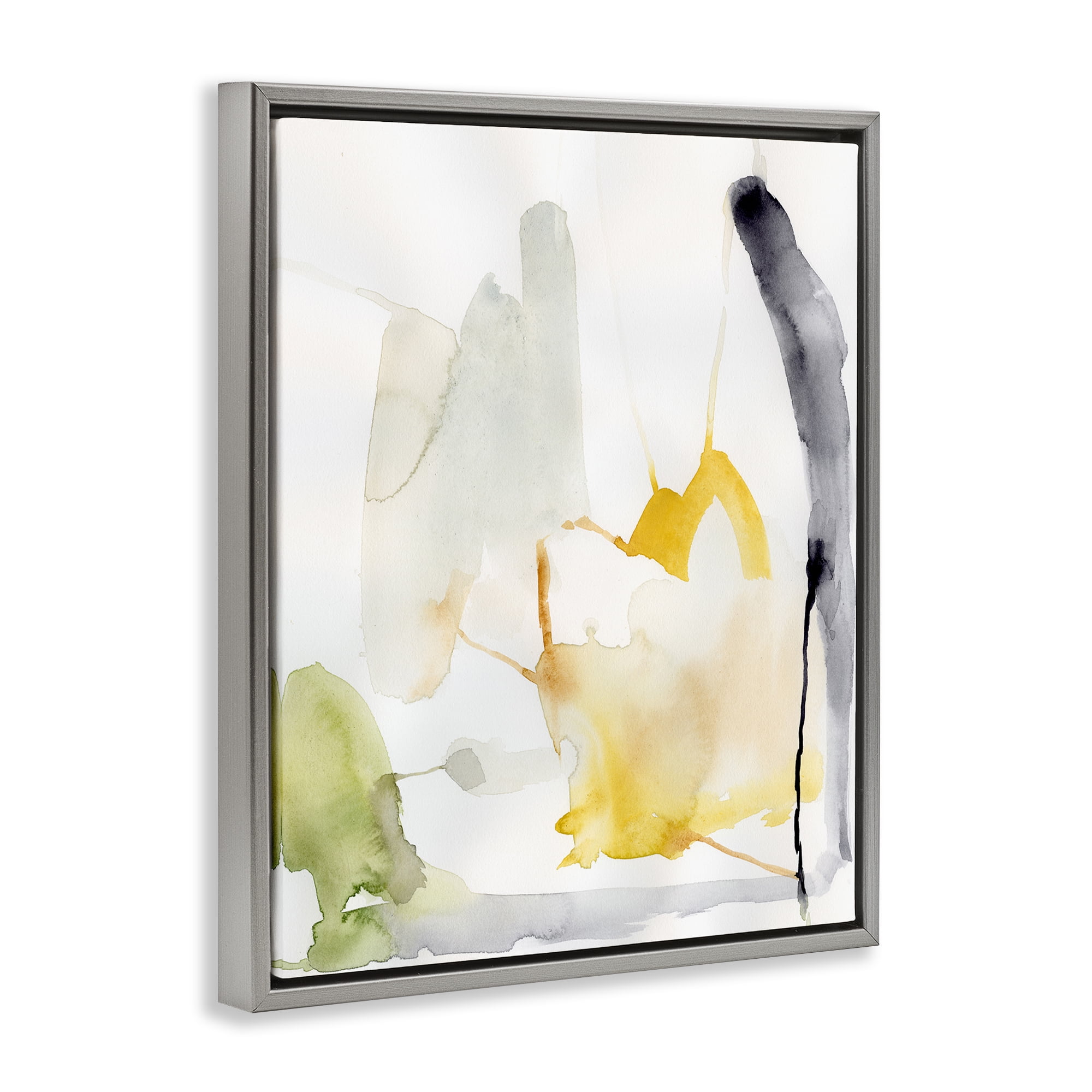 Stupell Industries Subtle Watercolor Splashes Abstract Painting Gray Floater Framed Canvas Art Print Wall Art, 25 x 31