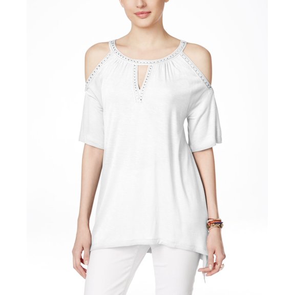 Inc International Concepts Petite Embellished Cold-Shoulder Blouse Bright White PL