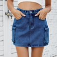 thumbnail image 5 of vigerkar Women Summer High Stretchy Cargo Skirt Low Waist Y2k Mini Skirt Cute Denim Skirt with Pockets Dark Blue, L, 5 of 9