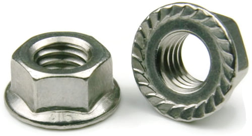 Qty 100 Stainless Steel Hex Flange Nut Serrated UNC #10-24 