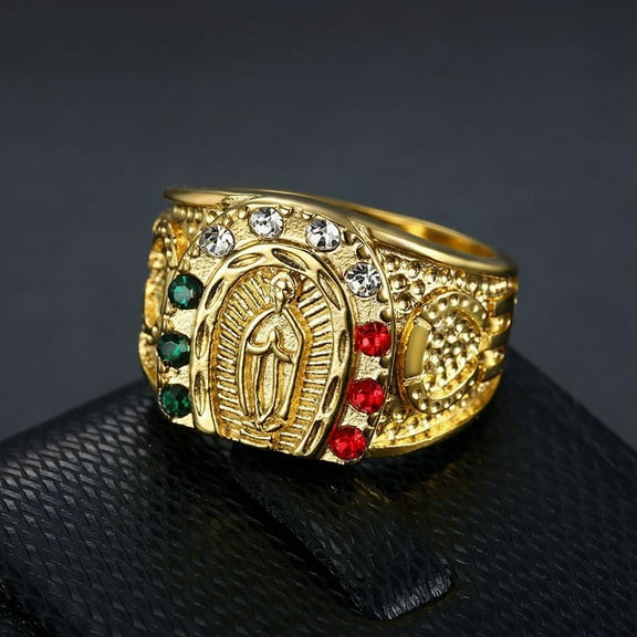 14k Yellow Gold Punk Fashion Virgin Mary Men's Proposal Ring Exaggerated Micro-set Date Wedding Big Ring