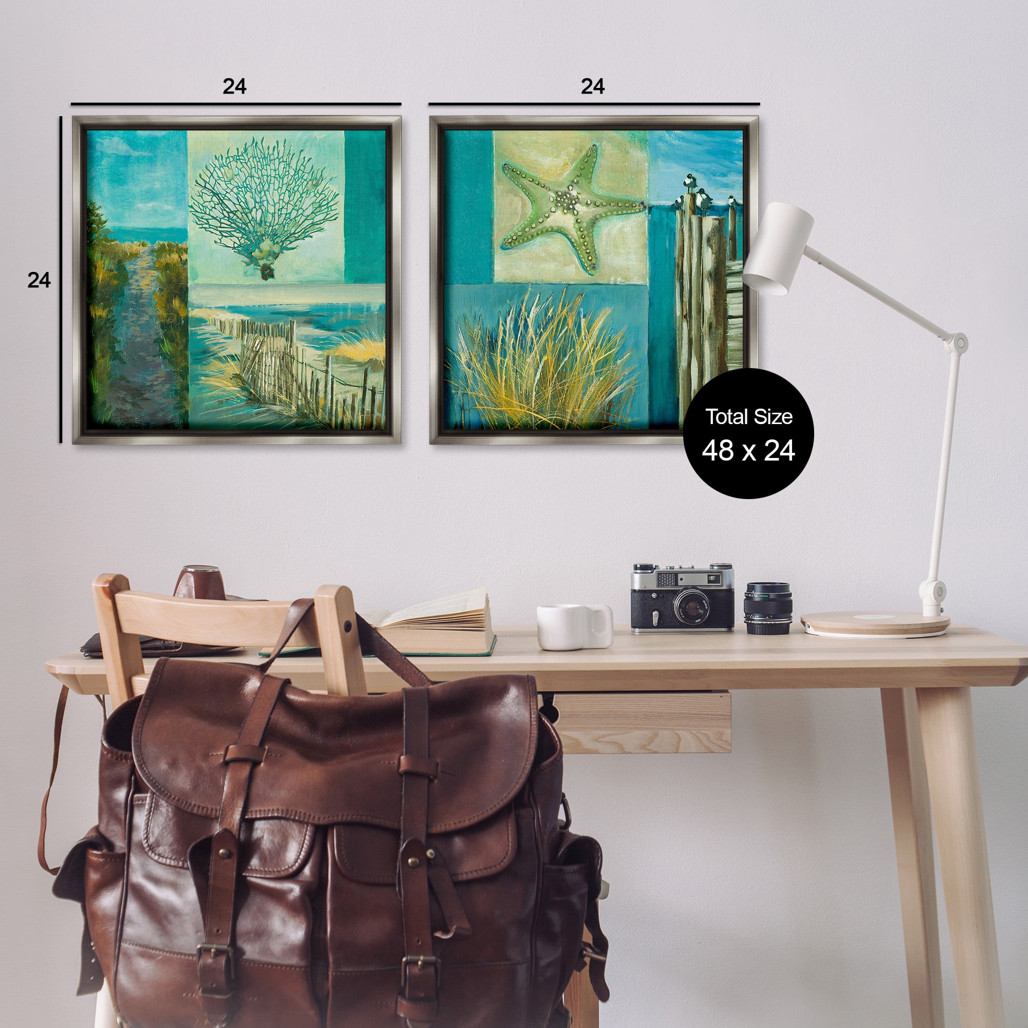 Stupell Industries Maritime Summer Collage Landscape Painting Gray Floater Framed Canvas Art Print Wall Art, 25 x 25, Set of 2