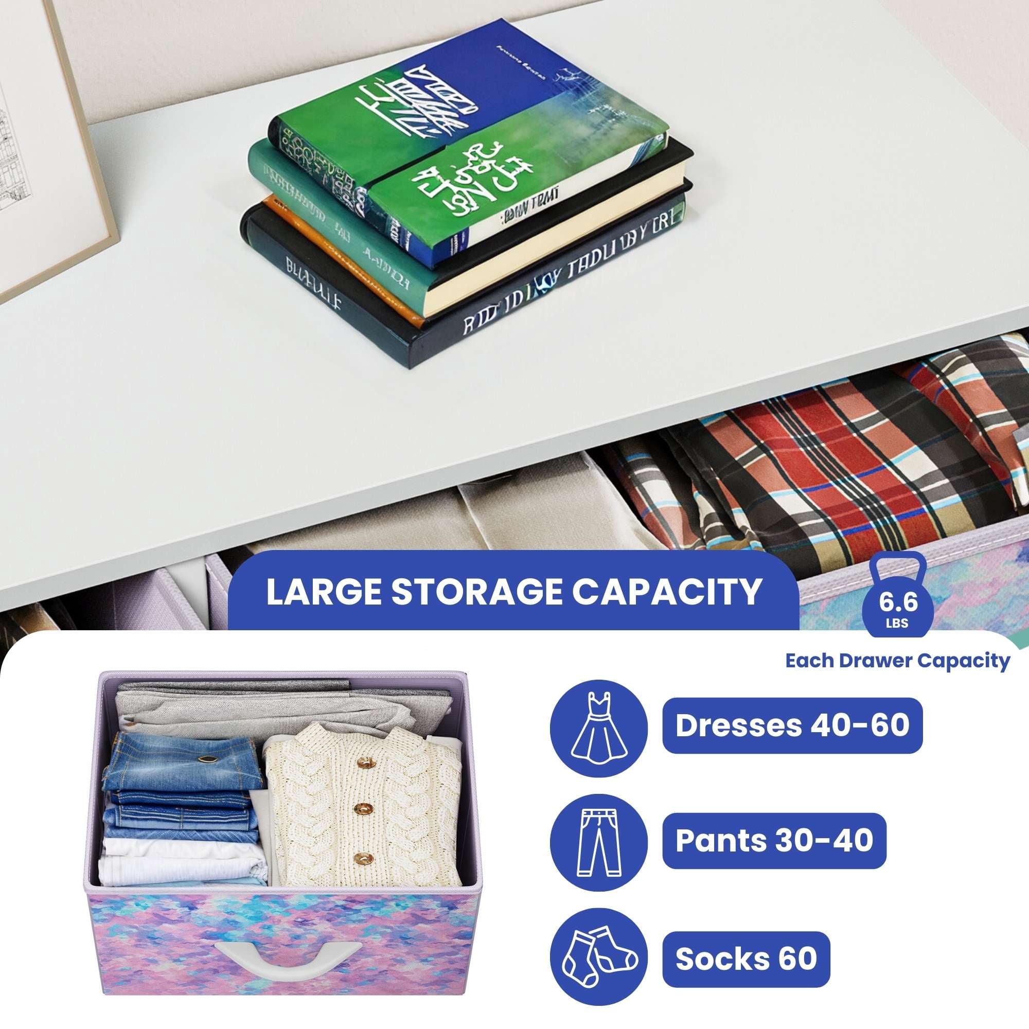 ModFusion Fabric 5-Drawer Dresser Storage Organizer, Purple Tie-Dye Finish, Easy Assembly for Teens and Adults Bedroom or Closet