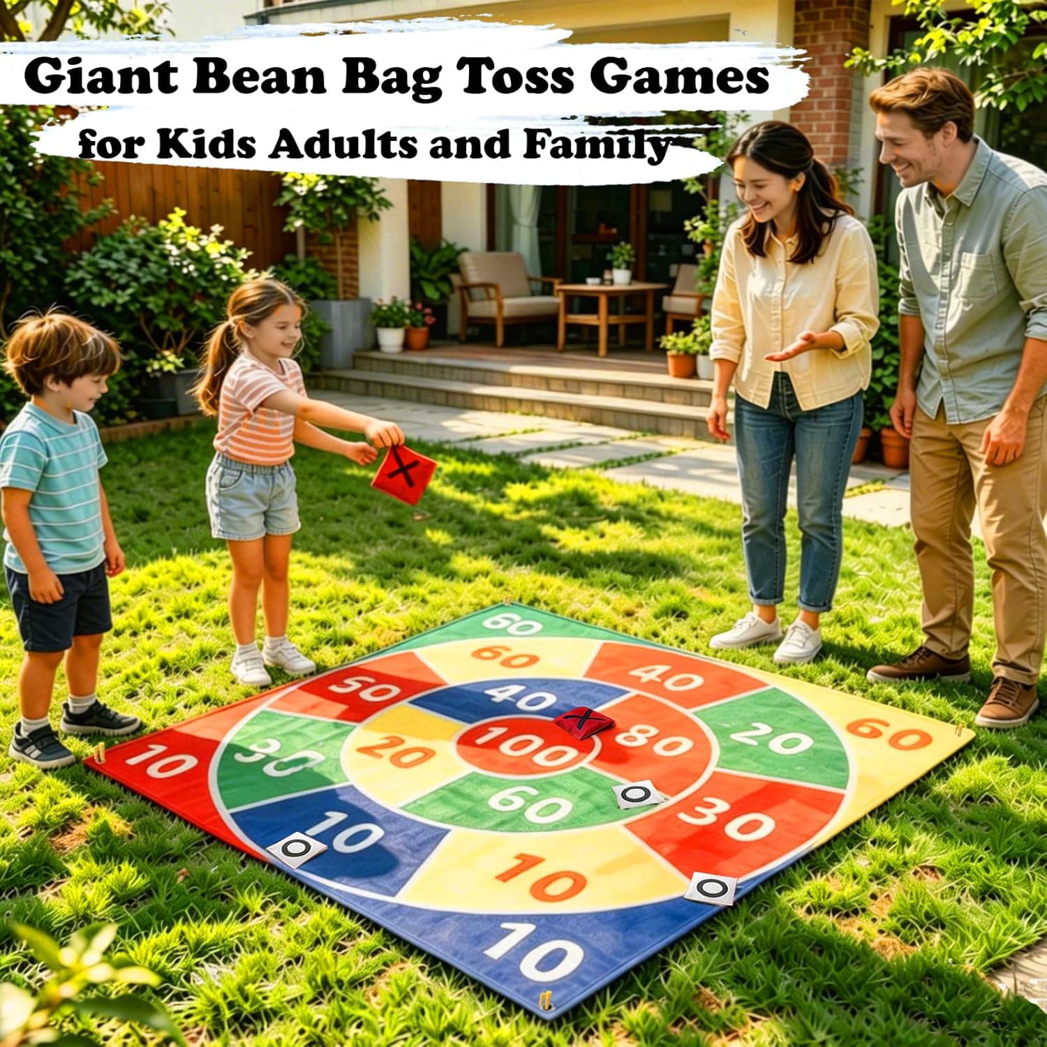 2-in-1 Outdoor Giant Tic Tac Toe Bean Bag Toss Games for Kids Adults,4.5Ft Large Outside Picnic Lawn Backyard Games for Kids Family Birthday Party Beach Carnival Outdoor Fun Giant Yard Field Day