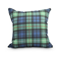 Simply Daisy, 18" x 18"Tartan Plaid Navy Blue Holiday Print Decorative Outdoor Throw Pillow