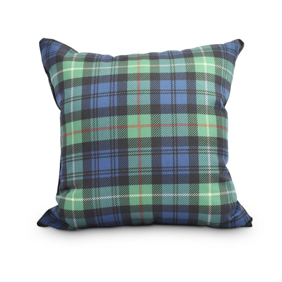 Simply Daisy, 20" x 20" Tartan Plaid Navy Blue Holiday Print Decorative Outdoor Throw Pillow