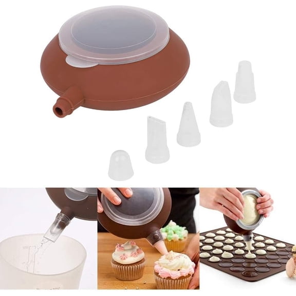 Silicone Macaron Baking,Piping Pot Tips, Silicone Macaron Mold Pot Baking Mold Pot Macaron Baking Kit with 5 Nozzle Tips Large Baking Decorating Pastry Cream Cake Nozzle Tool
