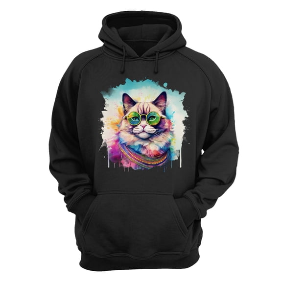 Hippie Ragdoll Portrait oil painting Watercolor Tie-dye Vintage Hoodie Unisex Merch Hoodies Cat Lover Kitten Owner Gifts Idea - 00015