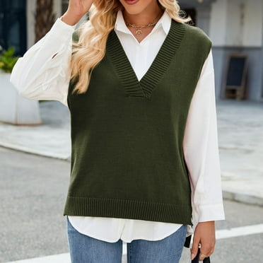 Sokhug Sweaters Waistcoat for Women Trendy Sleeveless Pullover V Neck Sweater Loose Fitting Vest Knitwear