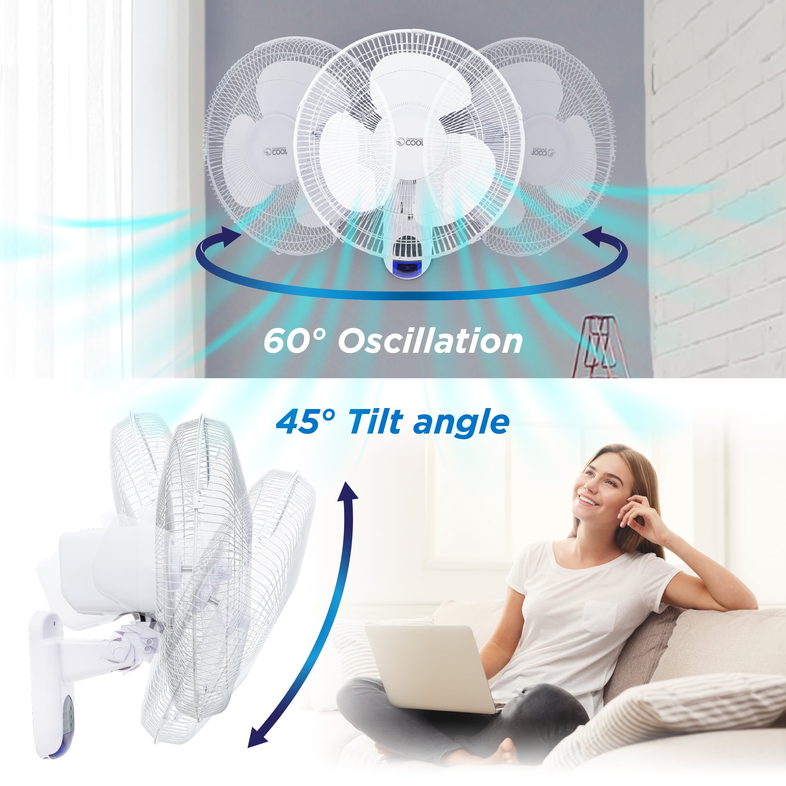 Commercial Cool CCFWR16W 16 inch Wall Fan with Remote, White