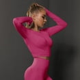 thumbnail image 4 of KKBOTIVE Womens Seamless Solid Color Workout Long Sleeve Top Casual Elastic with Ruching Yoga Pullover for Running Cozy Breathable Athletic Shirt, Hot PinkSize: L, 4 of 8