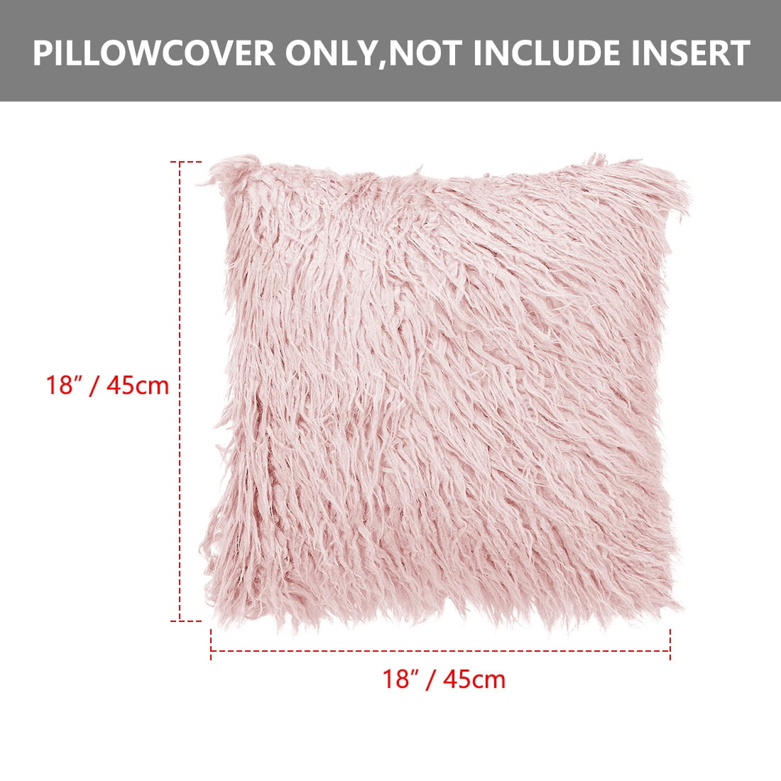 Unique Bargains Fluffy Decorative Faux Fur Throw Pillow Cover 18" x 18" Pink