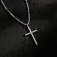 thumbnail image 4 of FANCIME White Gold Plated 925 Solid Sterling Silver Polished Big Beveled Edge Men's Crucifix Cross Pendant Long Necklace Fine Jewelry For Men, With Strong Stainless Steel Box Chain 24 Inch, 4 of 7