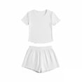 thumbnail image 5 of JYnXIANTI 2 Piece Pj Sets for Woman Ribbed Ruffle Short Sleeve Tops and Shorts Lounge Set Summer Matching Pajamas Set Sleepwear, 5 of 5