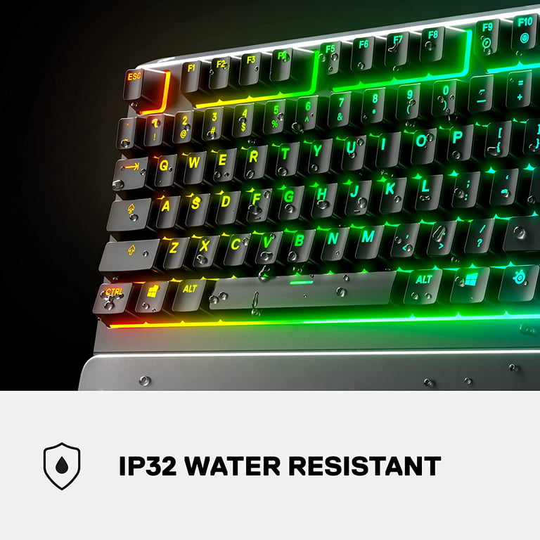 Steelseries Gaming – Ip32 Apex Illumination Whisper Switch Keyboard Anti-Ghosting Resistant Form Factor & Rgb 3 Dust Gaming Tkl 8-Zone Rgb Water Grade Quiet Tenkeyless – Compact – Gaming –