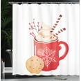 thumbnail image 3 of Ambesonne Hot Chocolate Shower Curtain, Xmas Food Art Mug, 69"Wx84"L, Dark Pink Peach White, 3 of 4
