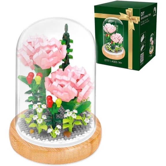 Pink Carnation Flower Bouquet Building Set, 675PCS Mini Bricks Botanical Collection Building Blocks with Display Case, Artificial Plants and Flowers for Adults, Birthday Gift for Her