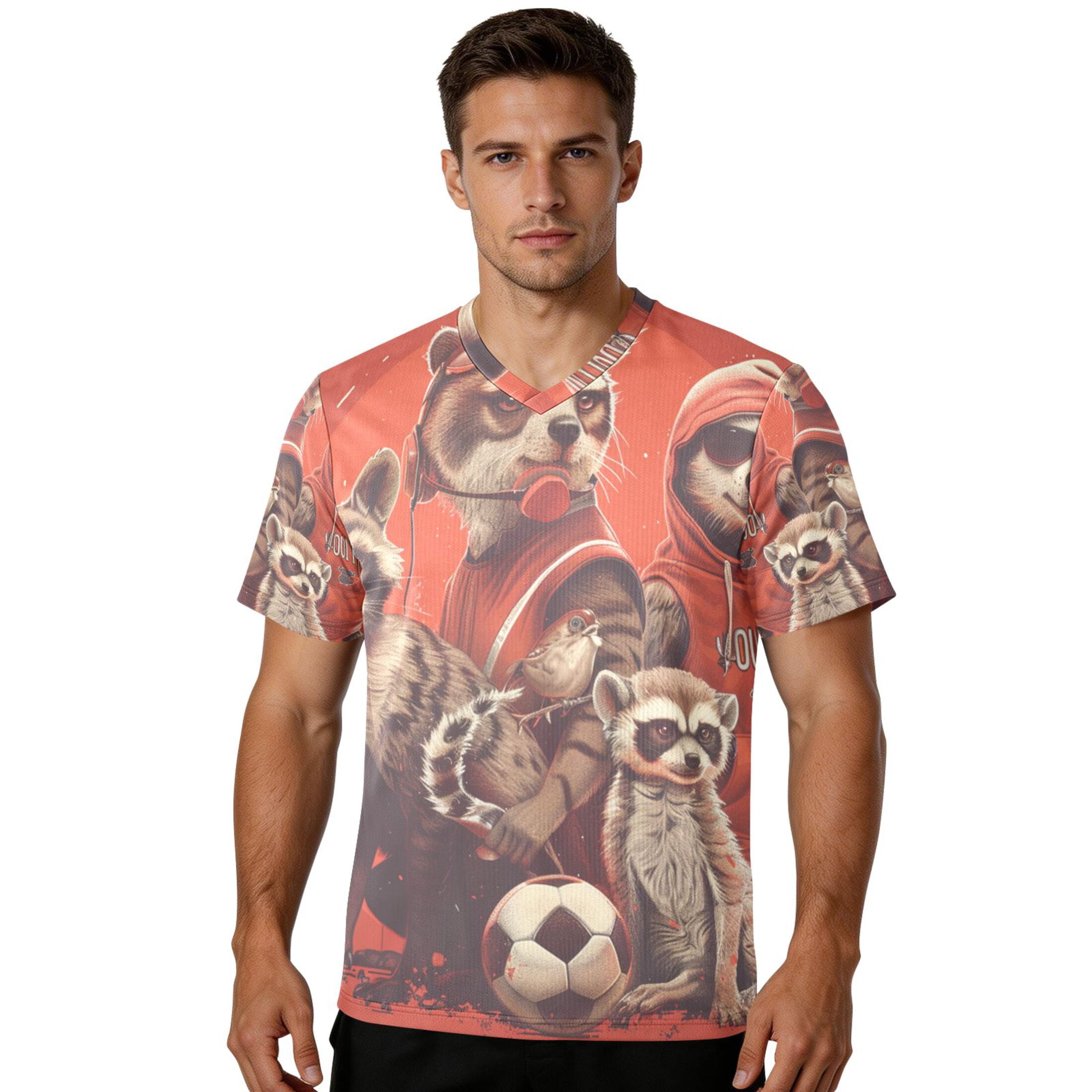 Raccoon Football Team Cartoon Men's Sports Jerseys Athletic T-Shirt Football Referee Short Sleeves Shirt M