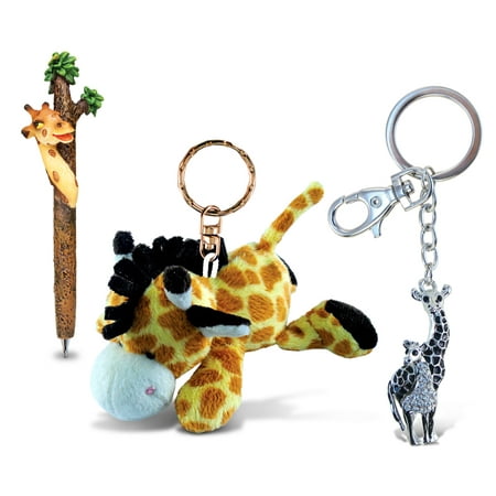 Multi Charm Keychain - Puzzled Giraffe Planet Pen, Plush Keychain and Sparkling Charm - Animals \ Zo