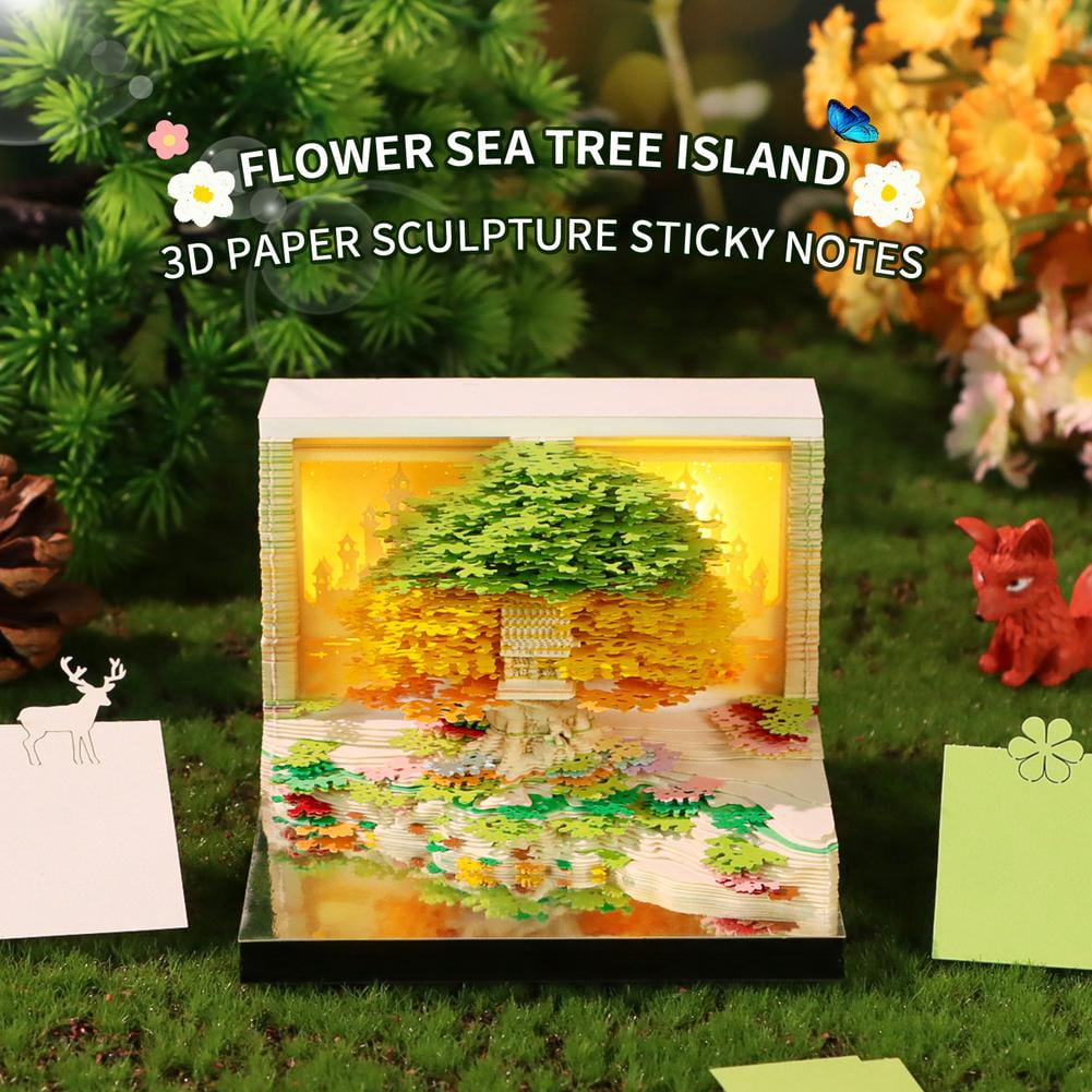 2026 3D Desk Calendar with LED Lights, 3D Memo Block, Tree House, Detachable 2026 Calendar, Time Piece Calendar 2026, Gift for Christmas, Thanksgiving, Birthday W1M5