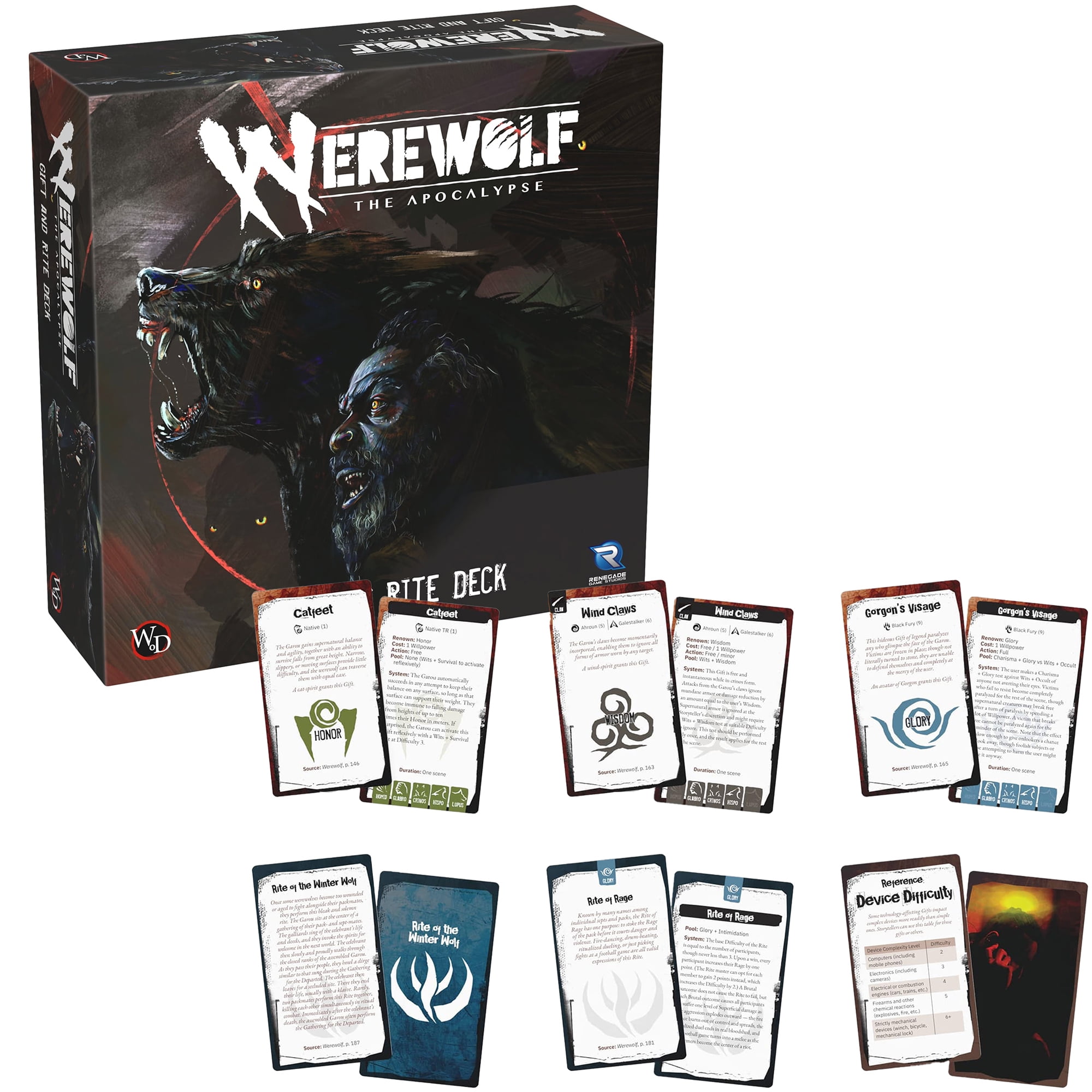 Renegade Games: Werewolf: The Apocalypse Gift & Rite Deck - Reference Card Expansion, All Of The Gifts & Rites From The Core Rules, RPG Accessory