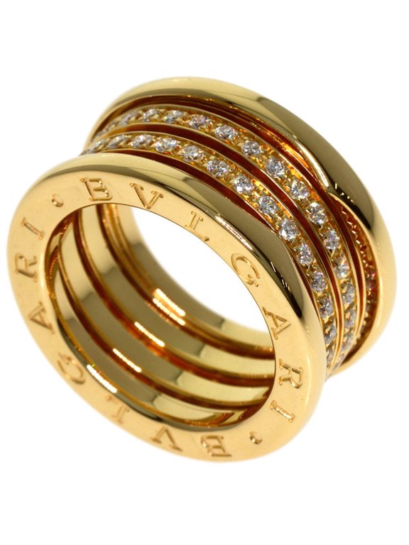 Pre-Owned Bvlgari Bulgari B-zero1 4-band full diamond ring, size #50, 18K yellow gold, women's.