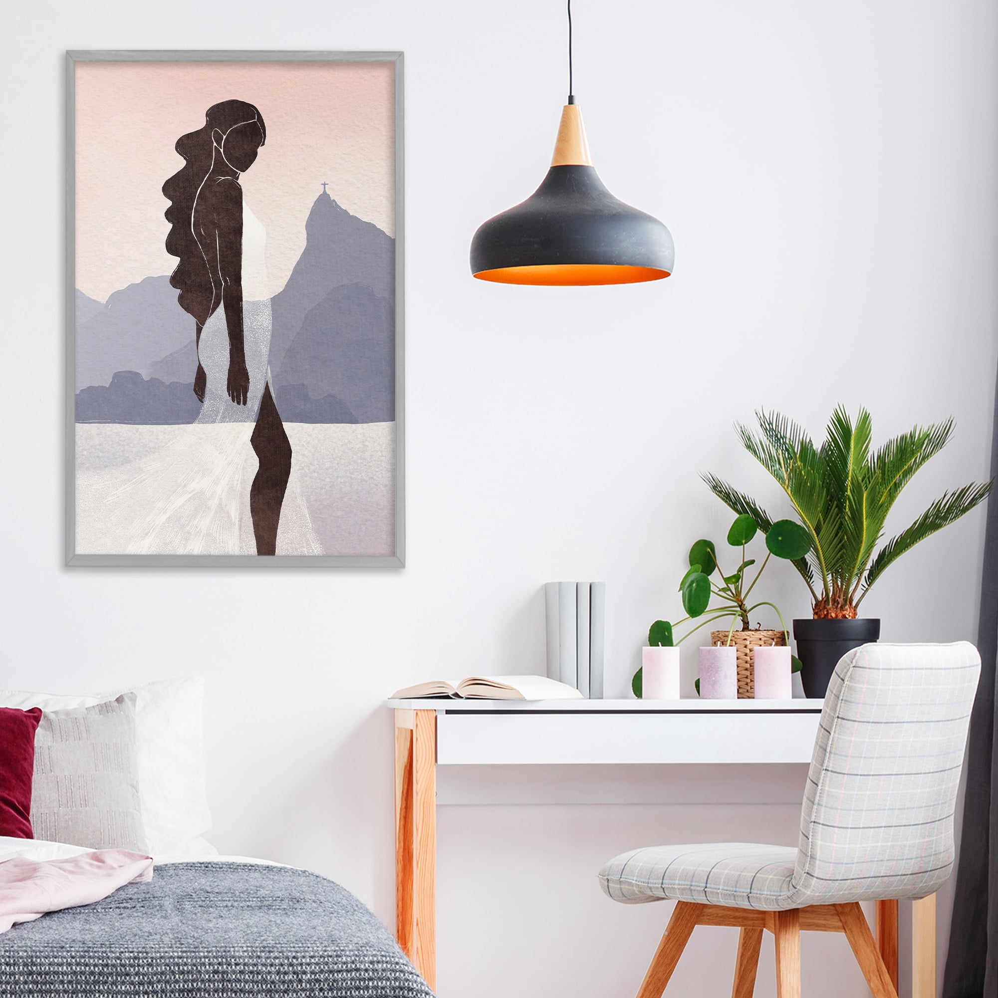 Stupell Industries Garota Silhouette Portrait Gray Framed Giclee Art, design by Yuyu Pont