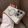 thumbnail image 3 of for iPhone 14 Pro Max Case Magnetic Glitter Full Camera Len Protector[Compatible with MagSafe] Clear Diamond Rhinestone Shockproof Cute Crystal Bling Case for 14 Pro Max 6.7''-Silver, 3 of 13