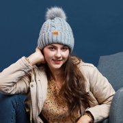 REDESS Women Winter Pompom Beanie Hat with Warm Fleece Lined, Thick Slouchy Knit Skull Ski Cap-Grey