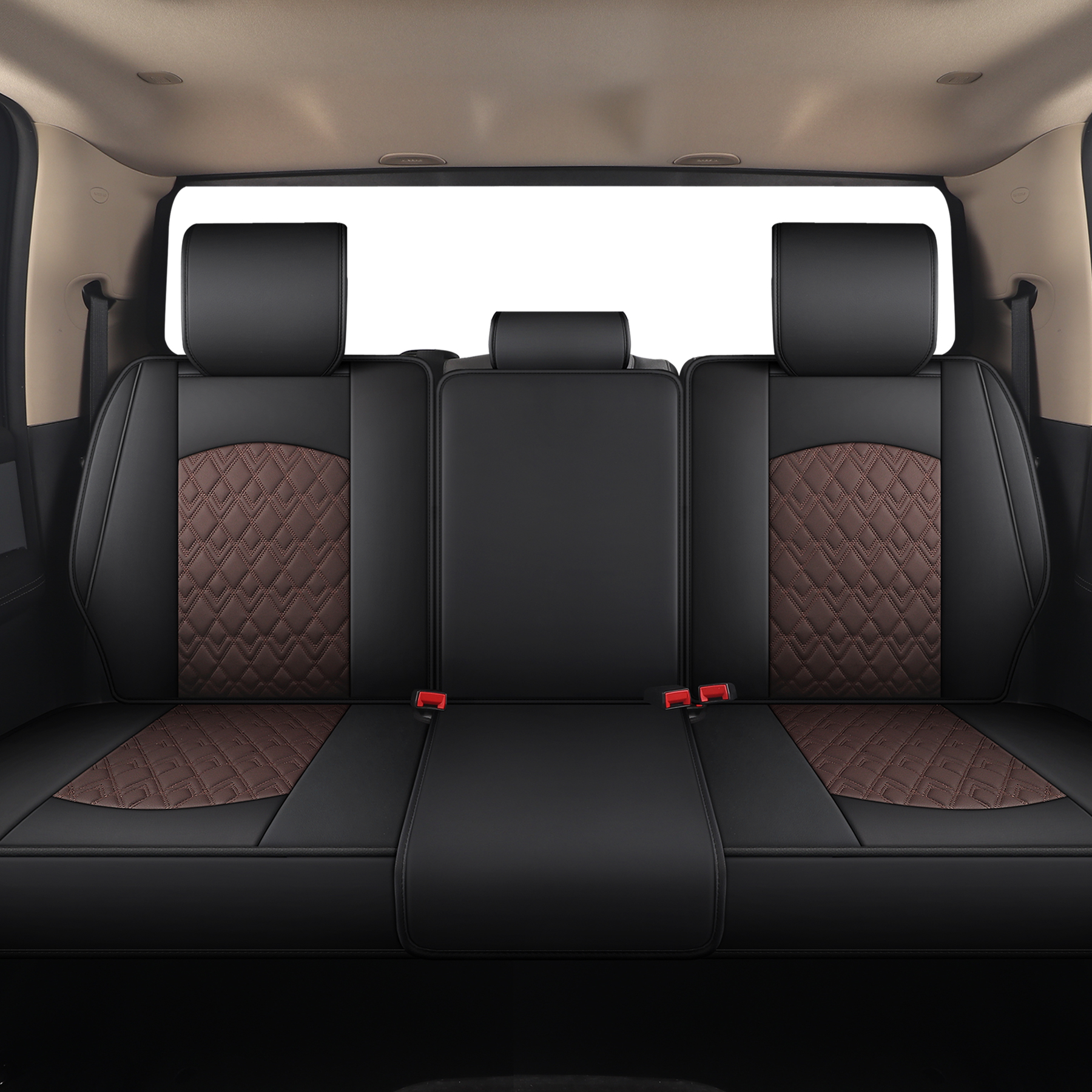 JOJOBAY Car Seat Covers for Dodge Ram 2 Pcs Front,Fit Ram 2009-2026 1500/2500/3500 Pick-up Truck,Crew,Regular,Quad,Mega Cab,Waterproof Leather Seat Covers Protectors（2PCS Front,Black-Brown）