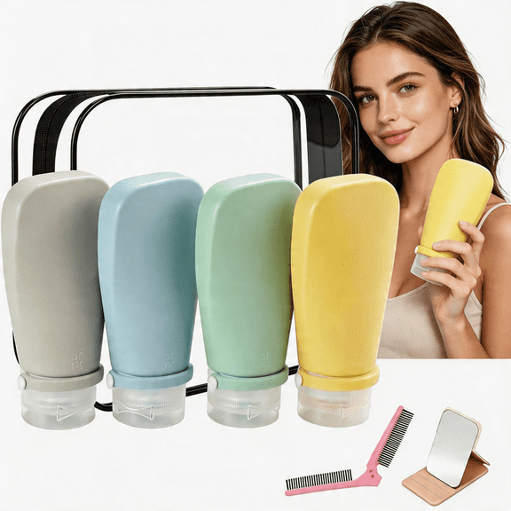 HEYMKGO 8Pcs Travel Bottles Set, Silicone Refillable Leak Proof 3oz Travel Containers for Toiletries