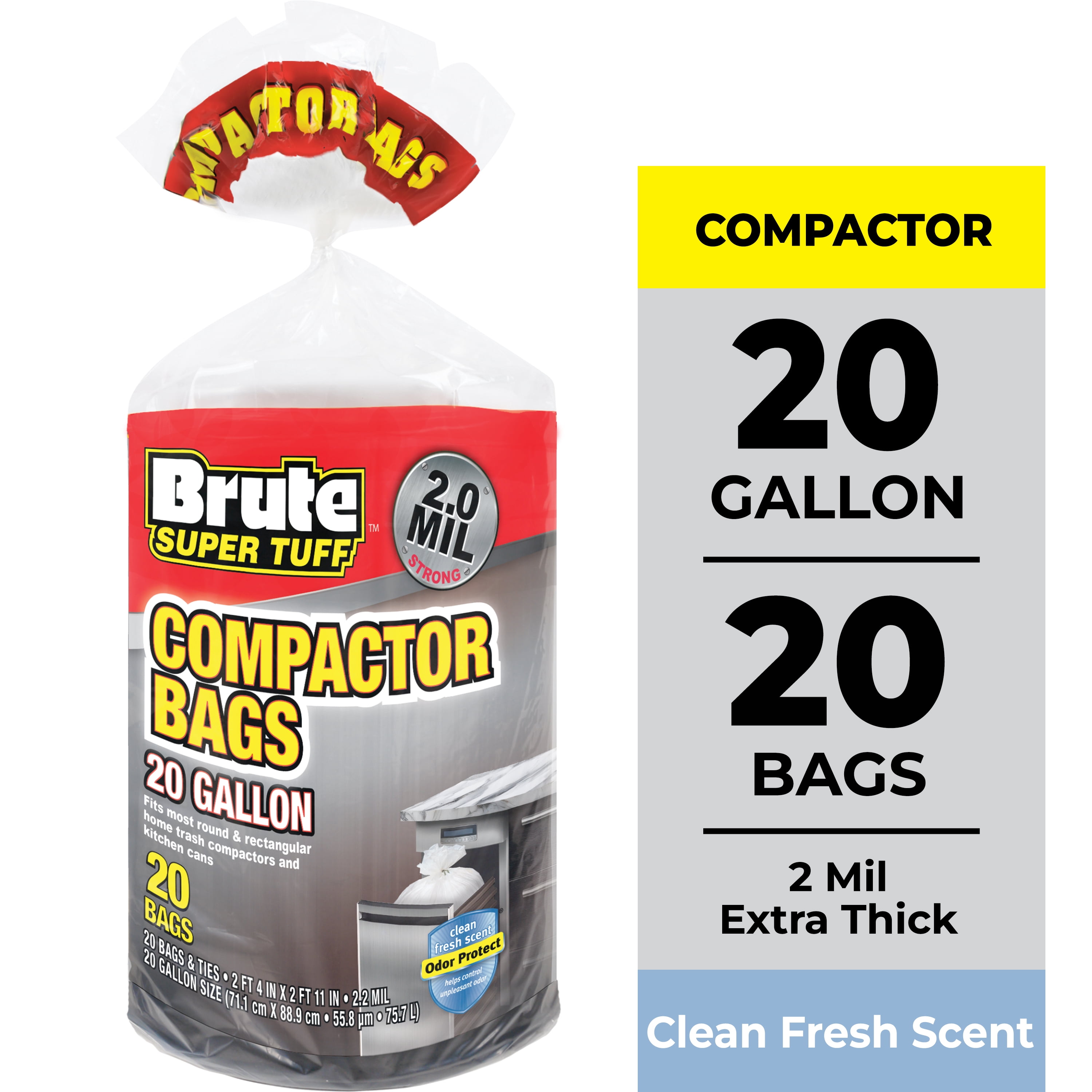 Brute, Super Tuff¬Æ Compactor Trash Bags, 20 Gallon, 20 Bags Twist