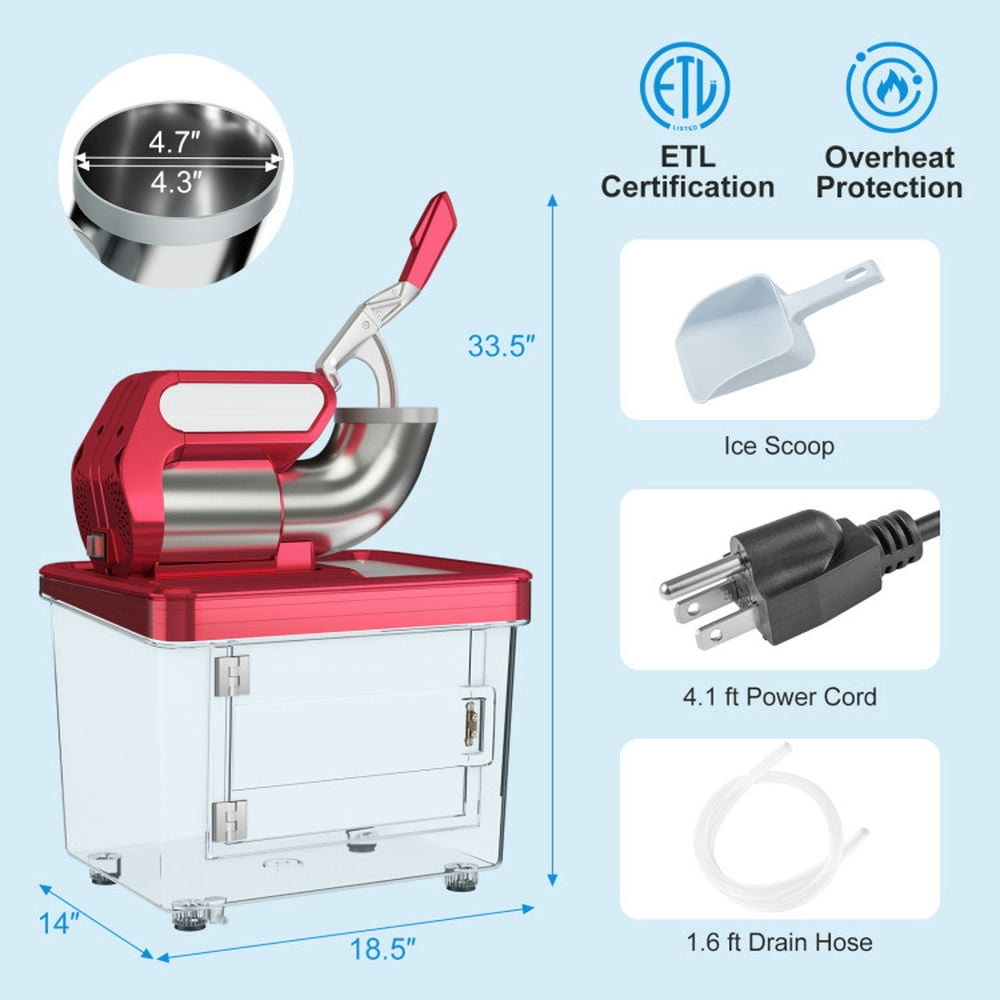 GVN 300W Commercial Ice Crusher with Dual Blades and Safety Switch-Red