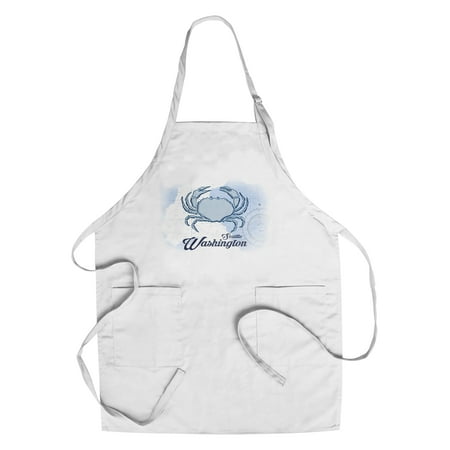 Seattle, Washington - Crab - Blue - Coastal Icon - Lantern Press Artwork (Cotton/Polyester Chef's