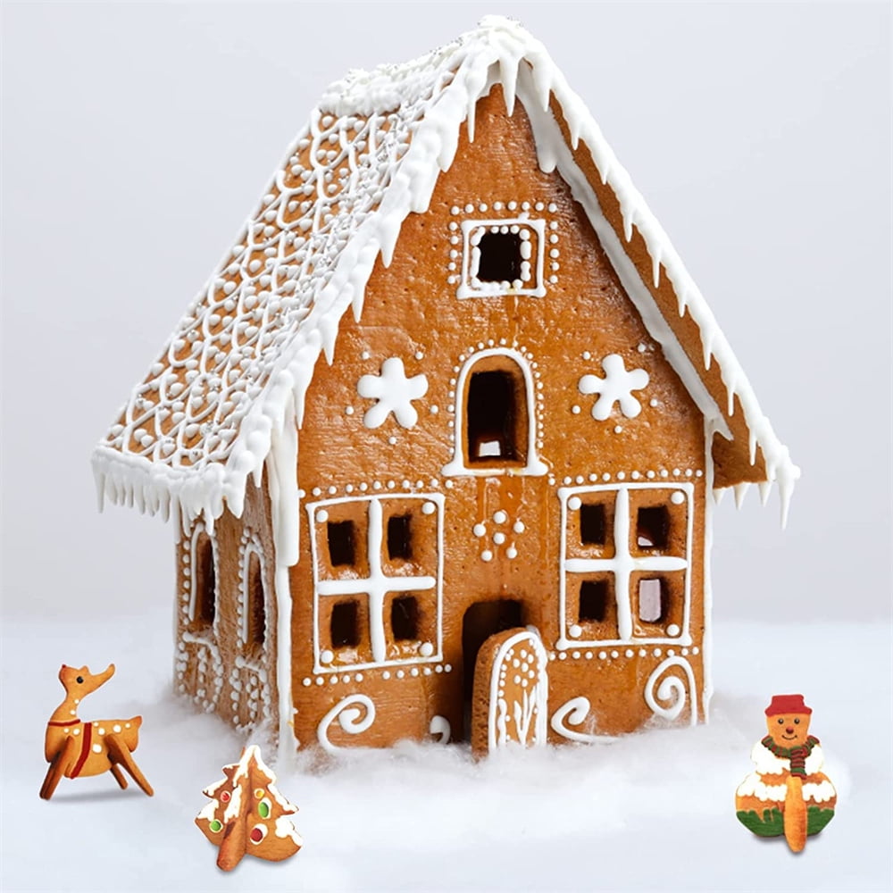 10pcs, Gingerbread House Kit for restaurant, 3D Stainless Steel Cookie Mold  Cutters Set For Christmas Halloween Holiday Thanksgiving Festival, Gingerb