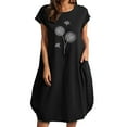 thumbnail image 1 of Robe en Tricot pour Femmes, Robe Décontractée Imprimée à Manches Courtes, Robe d'Été à Col Rond avec Poche, Vêtements pour Femmes Adultes, Noir Taille m, 1 of 5