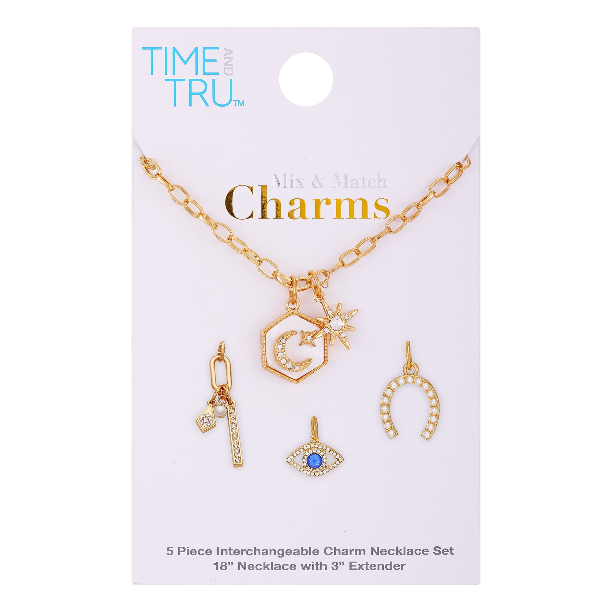 Time and Tru Women's Gold-Tone Interchangeable Luck Theme Charms Necklace.