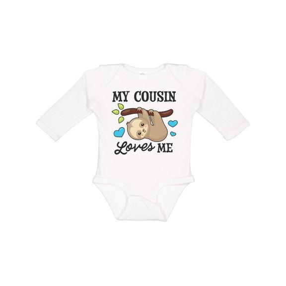 Inktastic My Cousin Loves Me with Sloth and Hearts Boys or Girls Long Sleeve Baby Bodysuit