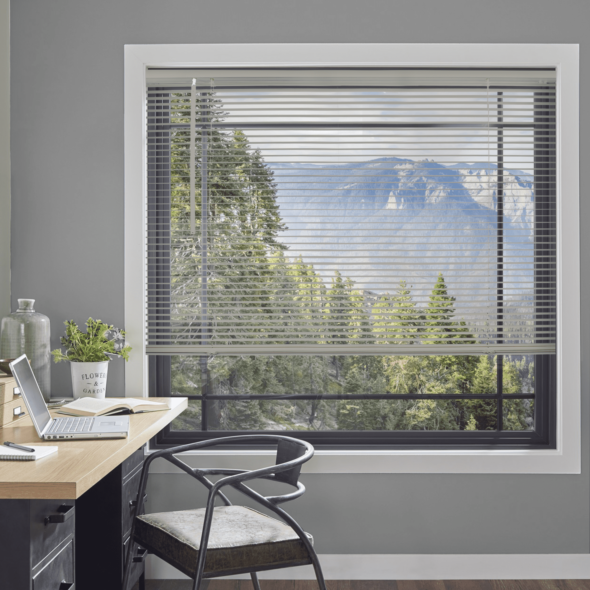Chicology 38.5"W x 84"H Gray Cordless Vinyl Mini Window Blinds 1" Slats