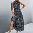 thumbnail image 2 of Vestido elegante de lunares sin mangas con cinturón, cuello alto y largo midi para mujer, color negro, talla XL, elegante y de verano, 2 of 6